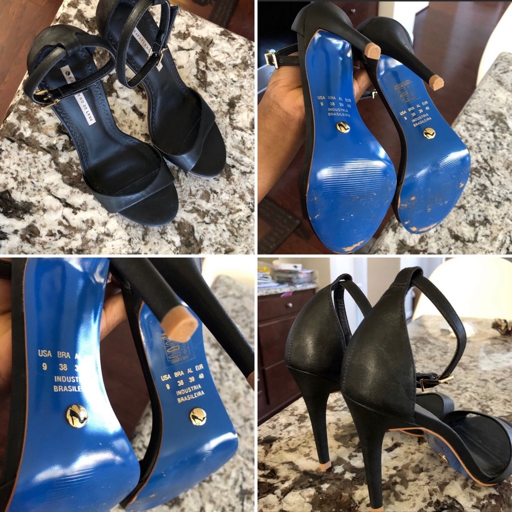 Beautiful Classic Black Ankle Strap Blue Bottoms Leather Heels Sz 9